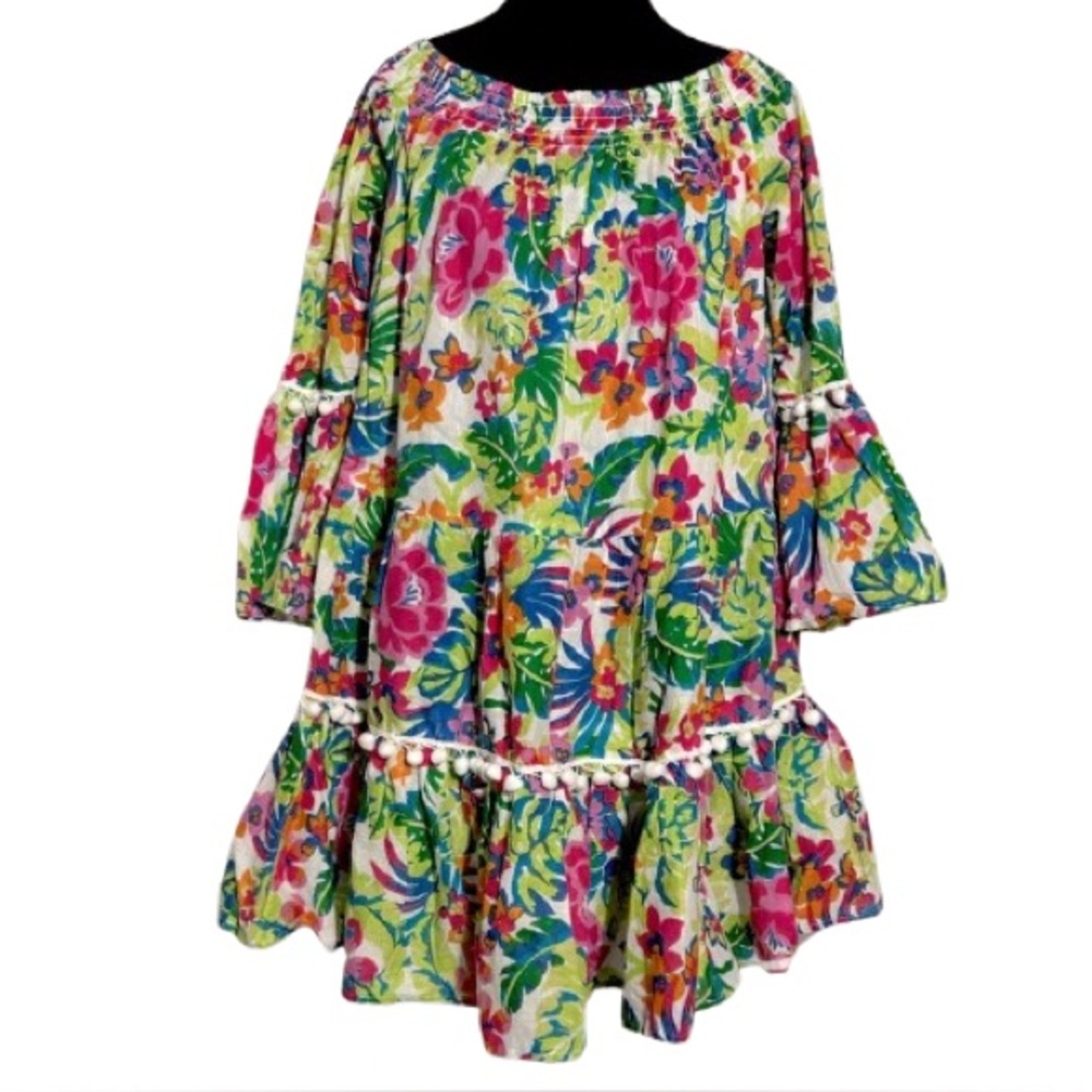 FREE DESTINATIONS MEDIUM DRESS TROPICAL FORAL PINK BLUE COVERUP BEACH SUMMER